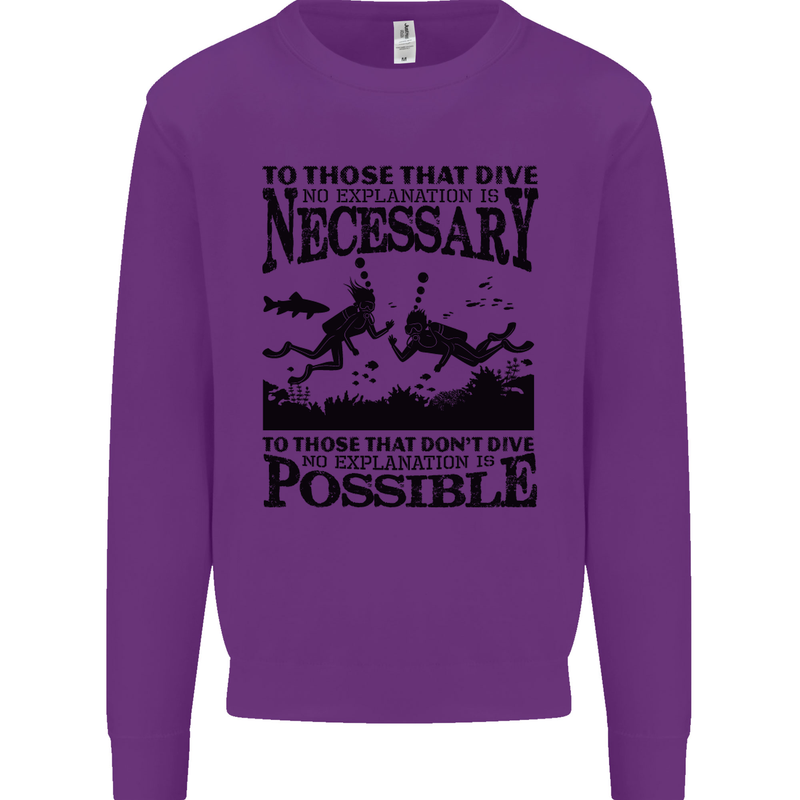 Scuba Dive No Explanation Funny Diving Mens Sweatshirt Jumper Purple