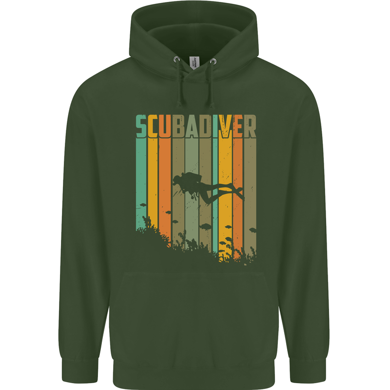 Scuba Diver Diving Dive Mens 80% Cotton Hoodie Forest Green