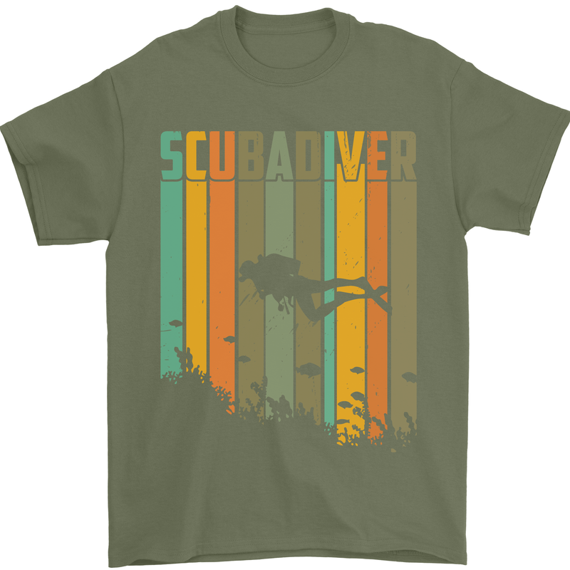 Scuba Diver Diving Dive Mens T-Shirt Cotton Gildan Military Green