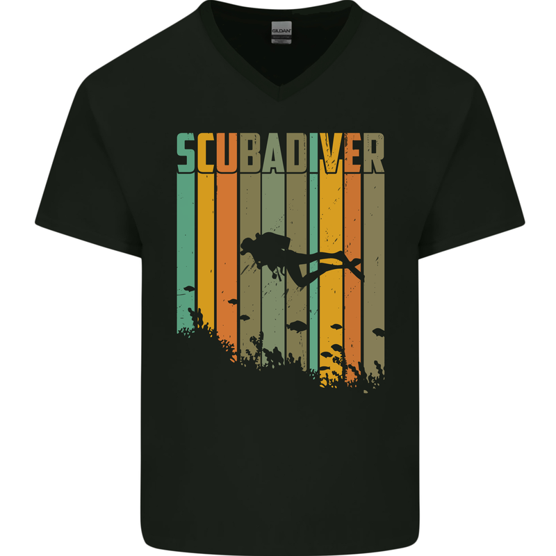 Scuba Diver Diving Dive Mens V-Neck Cotton T-Shirt Black