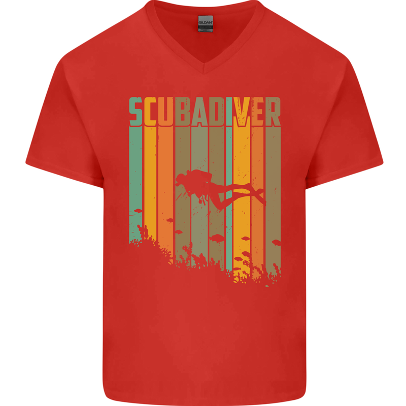 Scuba Diver Diving Dive Mens V-Neck Cotton T-Shirt Red