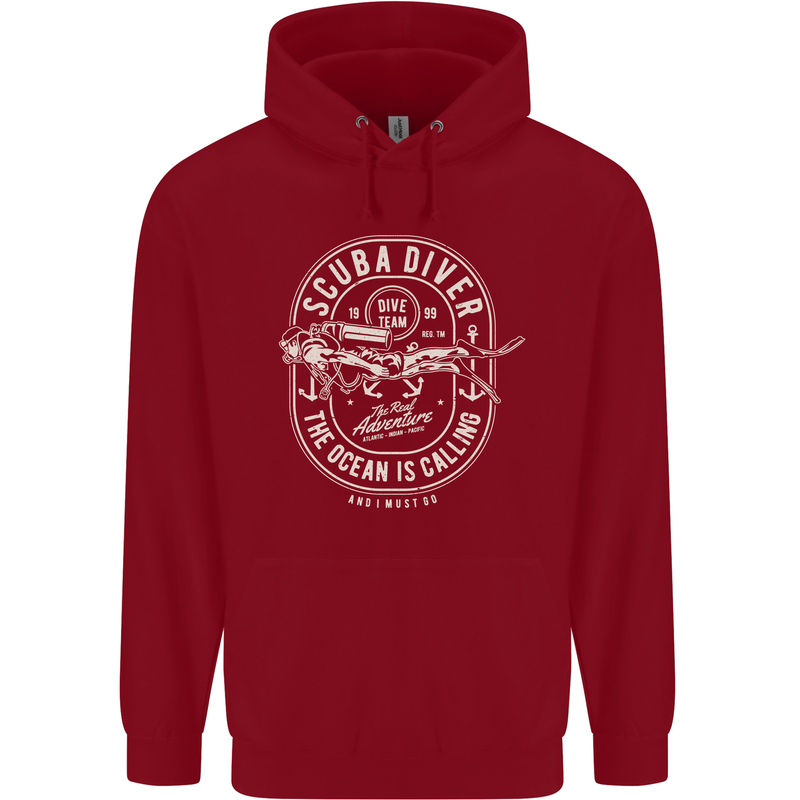 Scuba Diver the Ocean Is Calling Diving Childrens Kids Hoodie Red