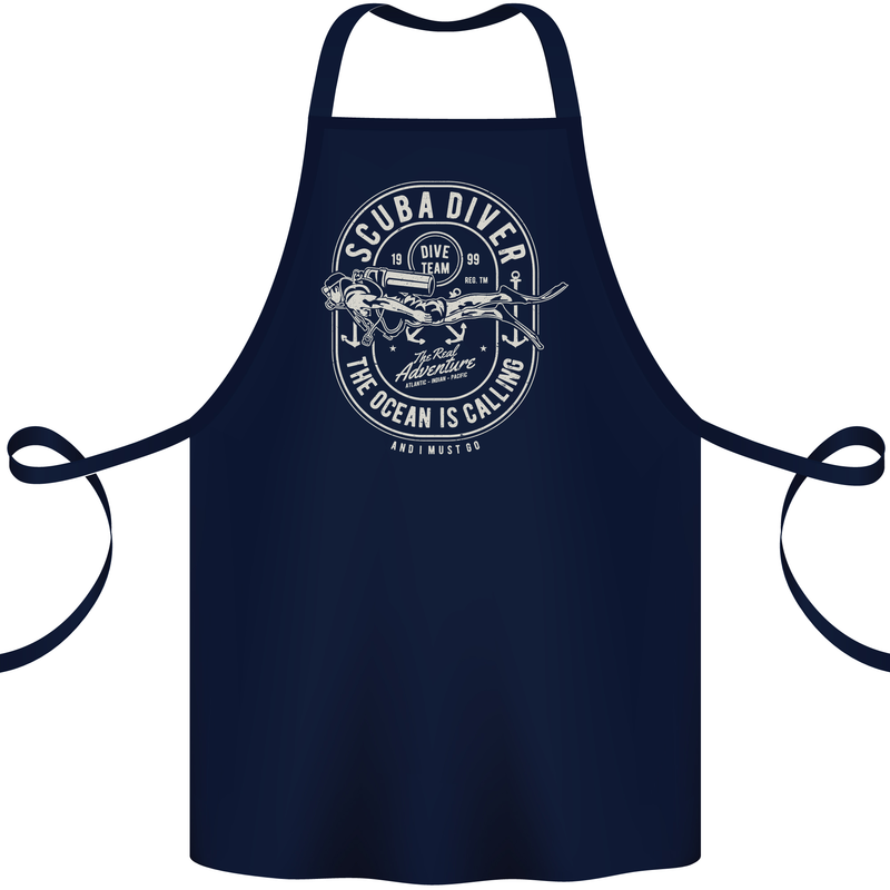 Scuba Diver the Ocean Is Calling Diving Cotton Apron 100% Organic Navy Blue