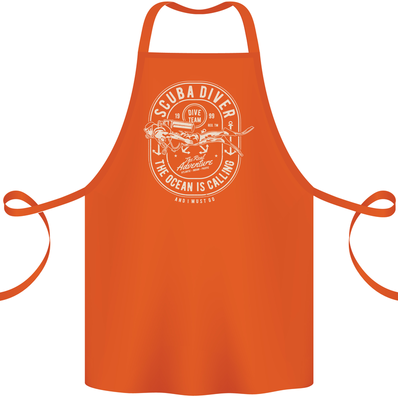 Scuba Diver the Ocean Is Calling Diving Cotton Apron 100% Organic Orange