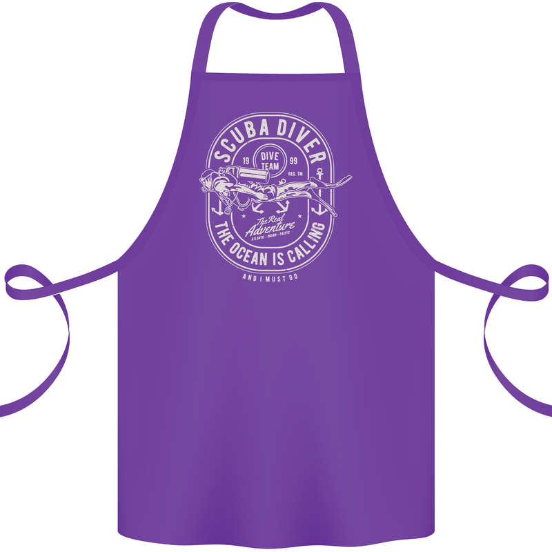 Scuba Diver the Ocean Is Calling Diving Cotton Apron 100% Organic Purple