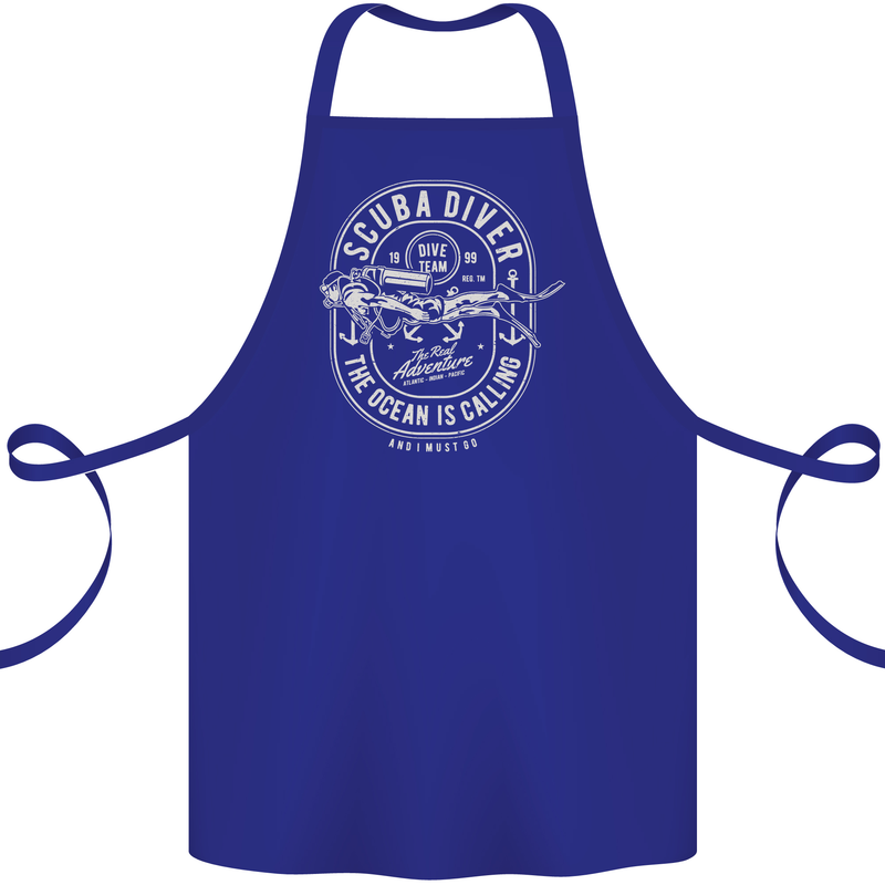 Scuba Diver the Ocean Is Calling Diving Cotton Apron 100% Organic Royal Blue