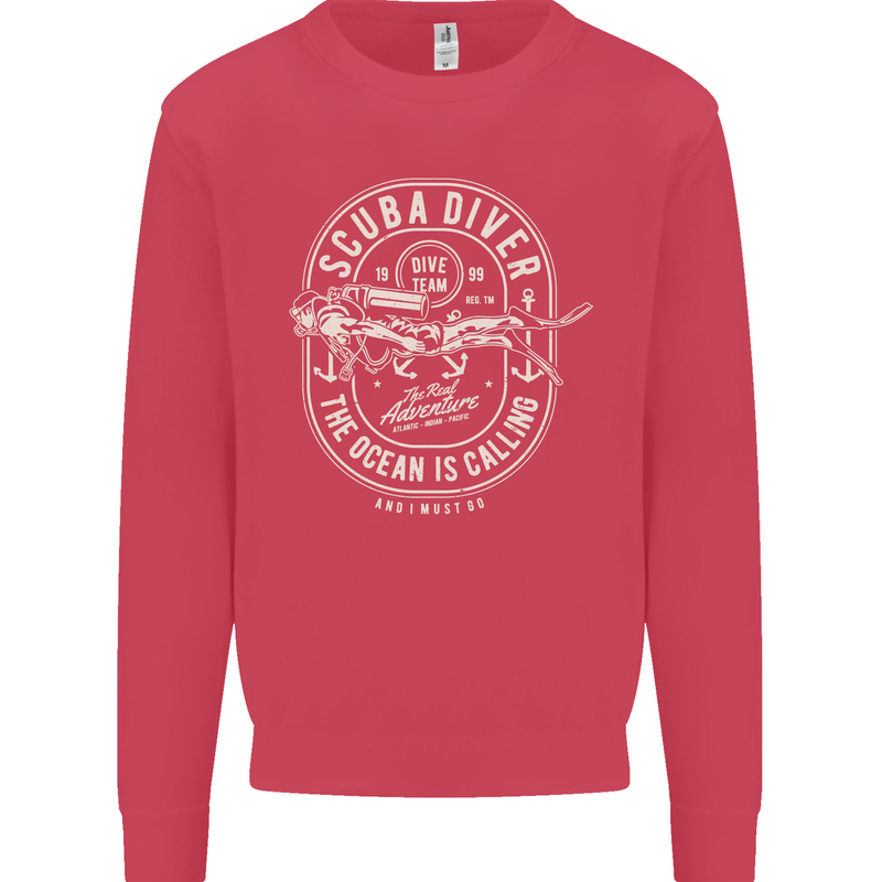 Scuba Diver the Ocean Is Calling Diving Kids Sweatshirt Jumper Heliconia
