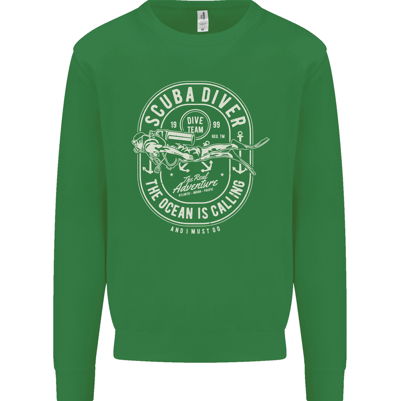 Scuba Diver the Ocean Is Calling Diving Kids Sweatshirt Jumper Irish Green
