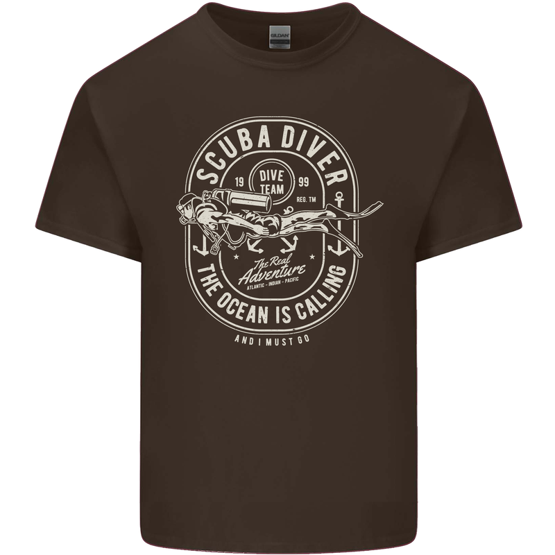 Scuba Diver the Ocean Is Calling Diving Kids T-Shirt Childrens Chocolate