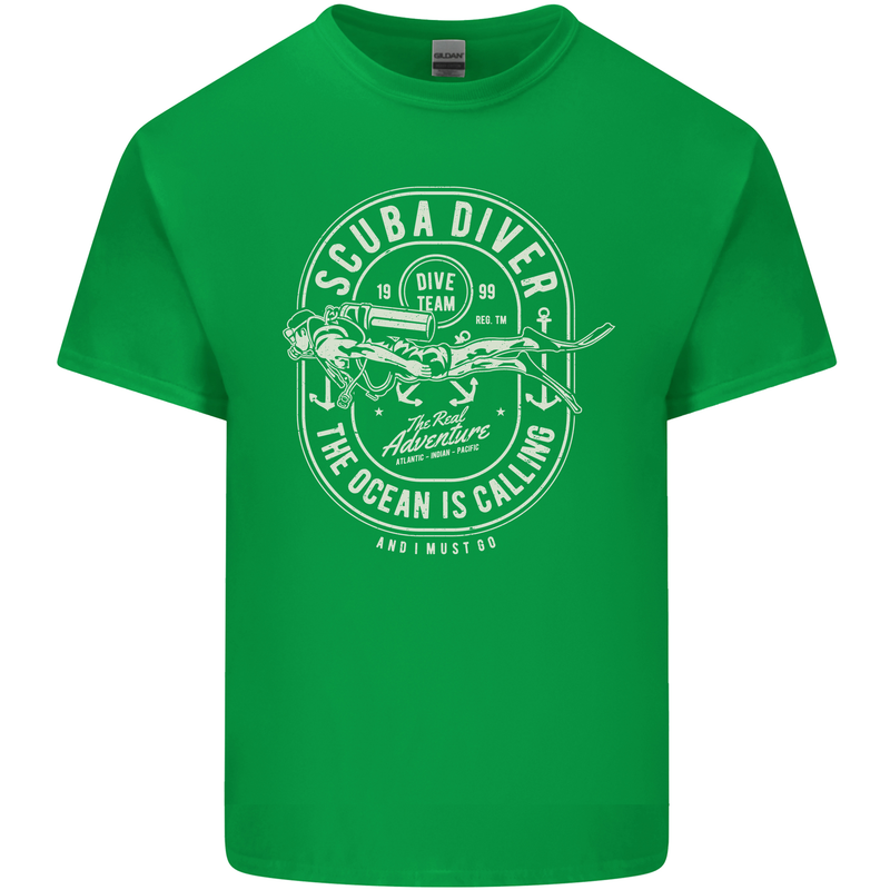 Scuba Diver the Ocean Is Calling Diving Kids T-Shirt Childrens Irish Green