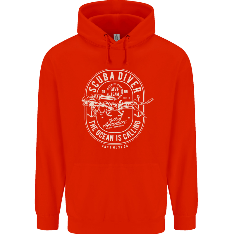 Scuba Diver the Ocean Is Calling Diving Mens 80% Cotton Hoodie Bright Red