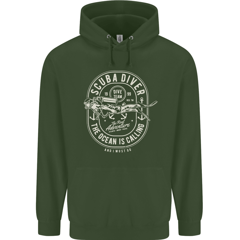 Scuba Diver the Ocean Is Calling Diving Mens 80% Cotton Hoodie Forest Green