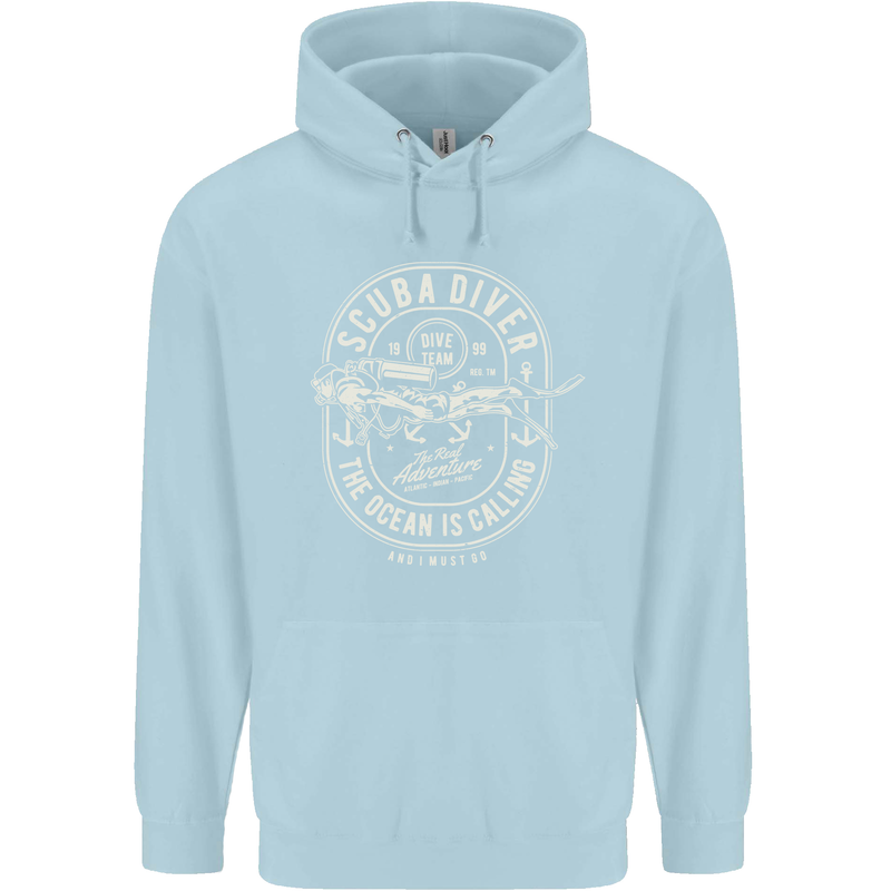 Scuba Diver the Ocean Is Calling Diving Mens 80% Cotton Hoodie Light Blue