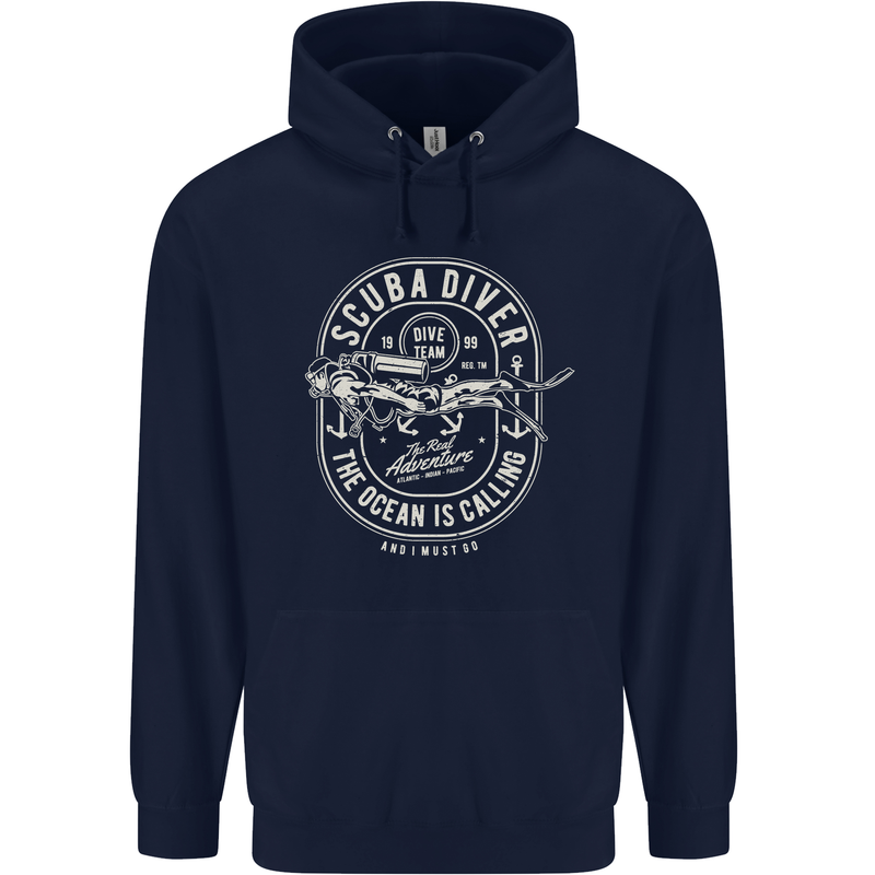 Scuba Diver the Ocean Is Calling Diving Mens 80% Cotton Hoodie Navy Blue