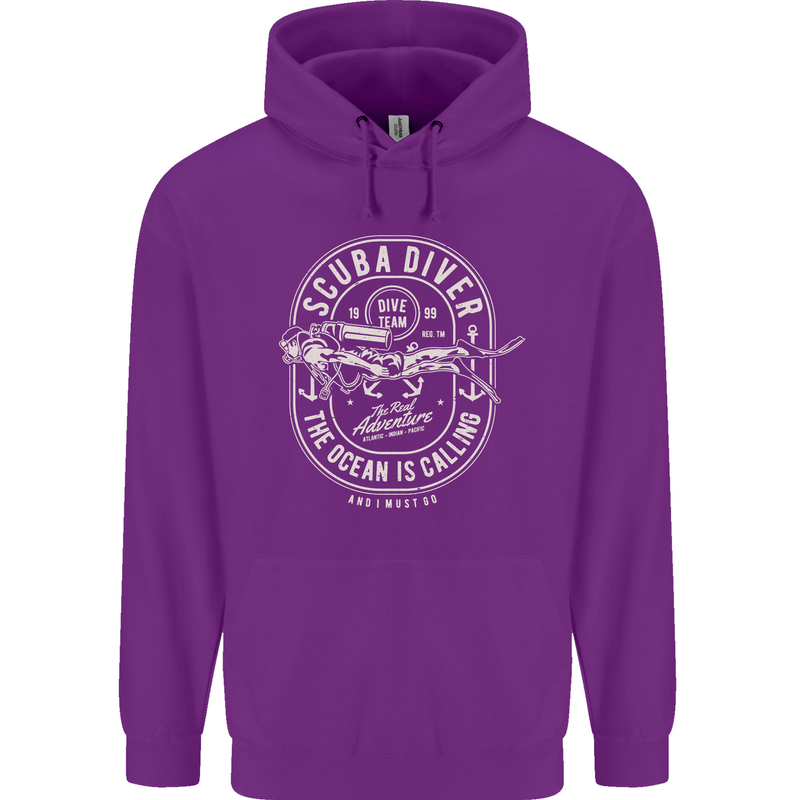 Scuba Diver the Ocean Is Calling Diving Mens 80% Cotton Hoodie Purple