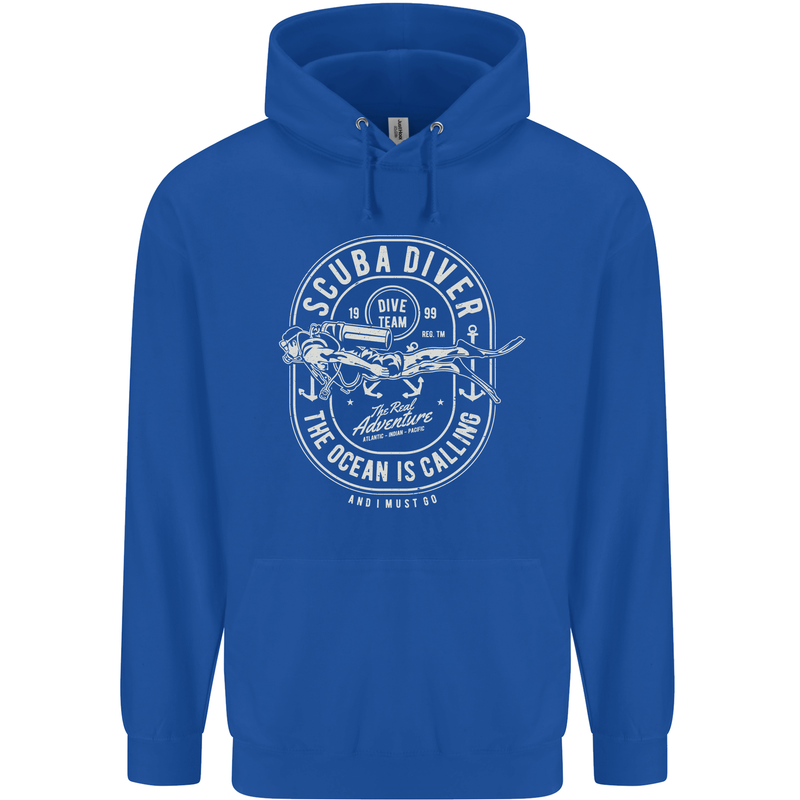 Scuba Diver the Ocean Is Calling Diving Mens 80% Cotton Hoodie Royal Blue
