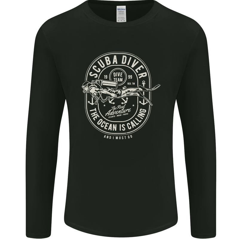 Scuba Diver the Ocean Is Calling Diving Mens Long Sleeve T-Shirt Black