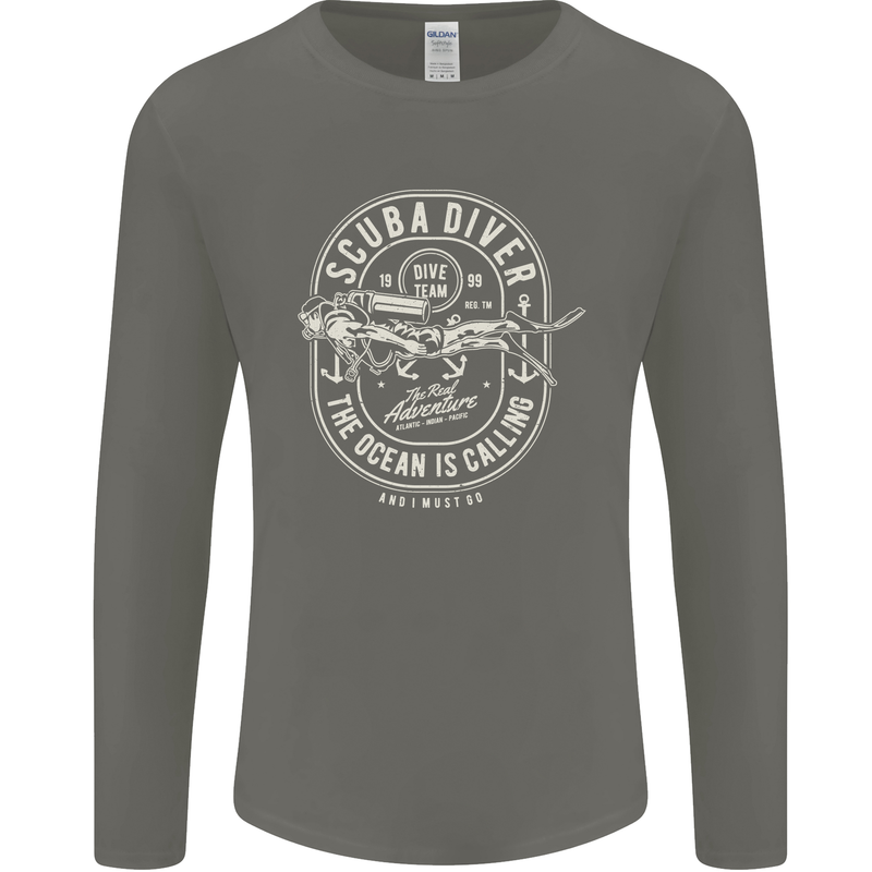 Scuba Diver the Ocean Is Calling Diving Mens Long Sleeve T-Shirt Charcoal