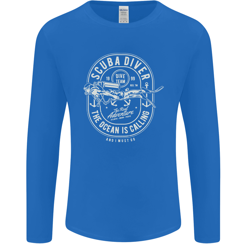 Scuba Diver the Ocean Is Calling Diving Mens Long Sleeve T-Shirt Royal Blue
