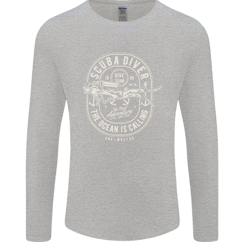 Scuba Diver the Ocean Is Calling Diving Mens Long Sleeve T-Shirt Sports Grey