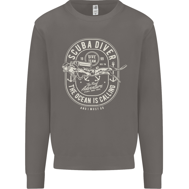 Scuba Diver the Ocean Is Calling Diving Mens Sweatshirt Jumper Charcoal