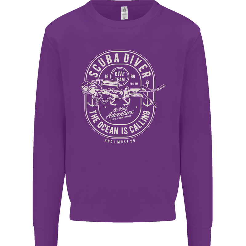 Scuba Diver the Ocean Is Calling Diving Mens Sweatshirt Jumper Purple