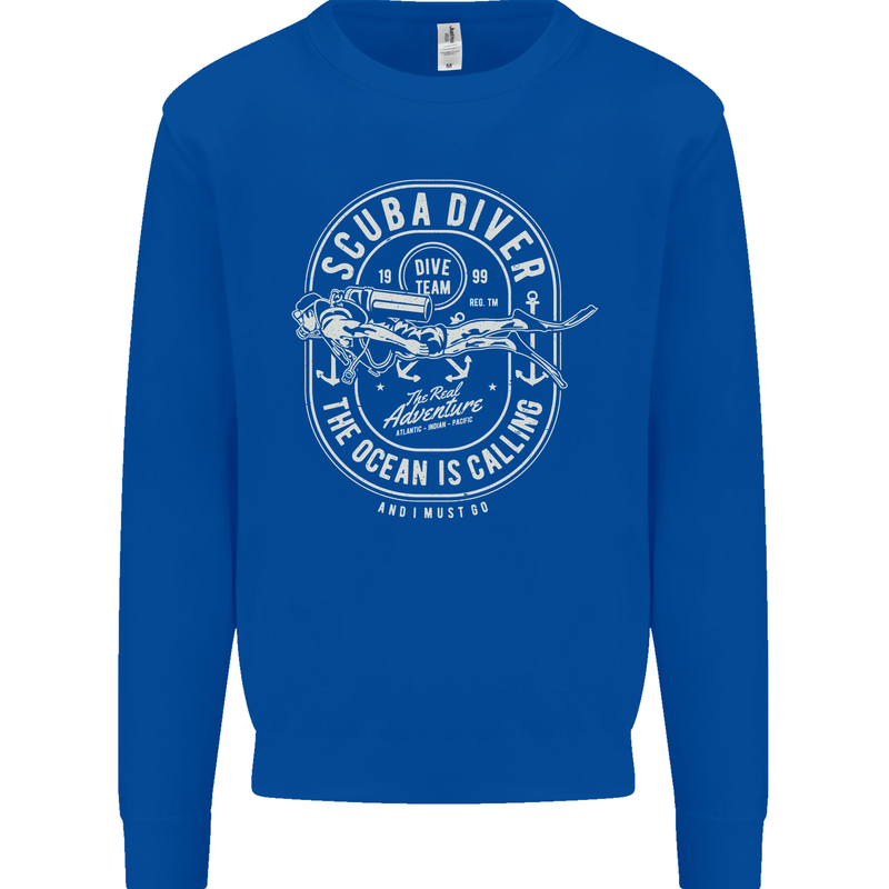 Scuba Diver the Ocean Is Calling Diving Mens Sweatshirt Jumper Royal Blue
