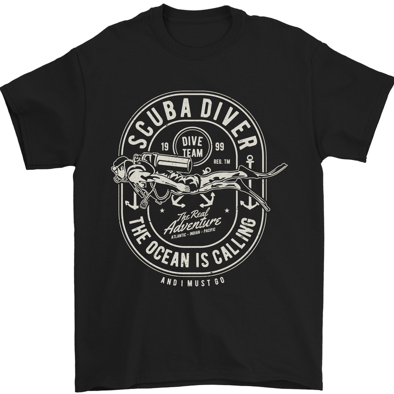 Scuba Diver the Ocean Is Calling Diving Mens T-Shirt Cotton Gildan Black