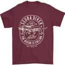 Scuba Diver the Ocean Is Calling Diving Mens T-Shirt Cotton Gildan Maroon