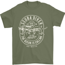 Scuba Diver the Ocean Is Calling Diving Mens T-Shirt Cotton Gildan Military Green