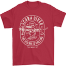 Scuba Diver the Ocean Is Calling Diving Mens T-Shirt Cotton Gildan Red