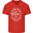 Scuba Diver the Ocean Is Calling Diving Mens V-Neck Cotton T-Shirt Red