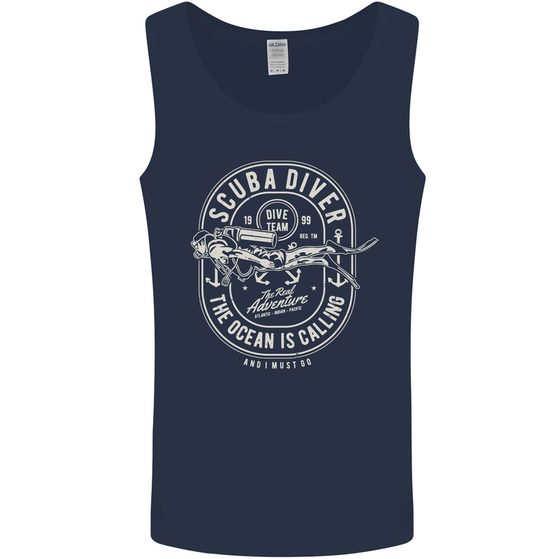 Scuba Diver the Ocean Is Calling Diving Mens Vest Tank Top Navy Blue