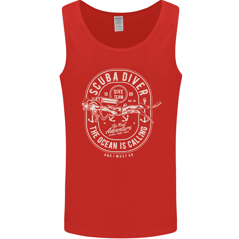 Scuba Diver the Ocean Is Calling Diving Mens Vest Tank Top Red