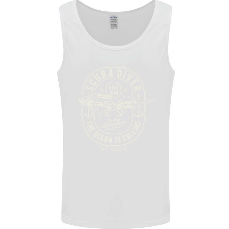 Scuba Diver the Ocean Is Calling Diving Mens Vest Tank Top White