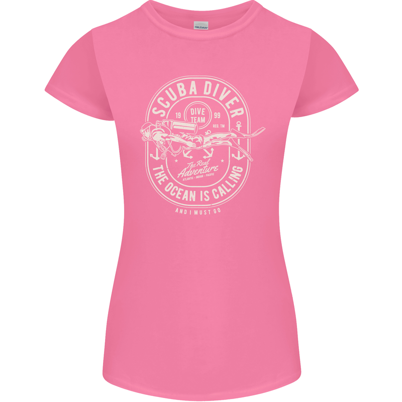 Scuba Diver the Ocean Is Calling Diving Womens Petite Cut T-Shirt Azalea