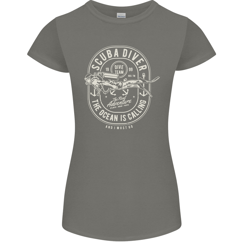 Scuba Diver the Ocean Is Calling Diving Womens Petite Cut T-Shirt Charcoal