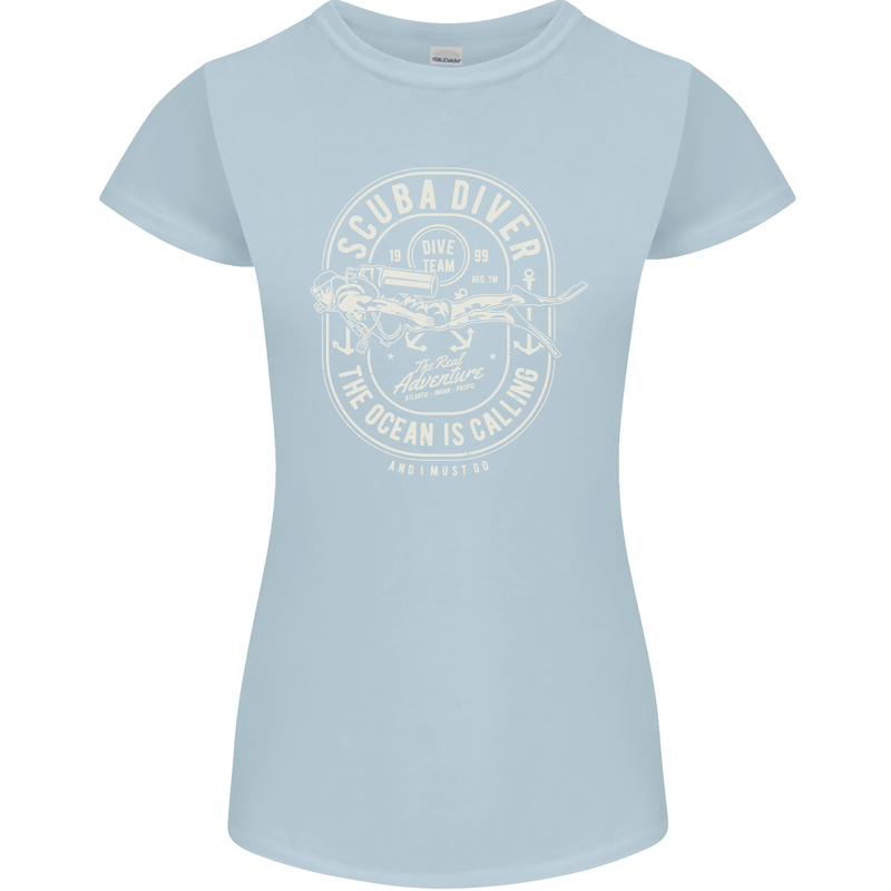 Scuba Diver the Ocean Is Calling Diving Womens Petite Cut T-Shirt Light Blue