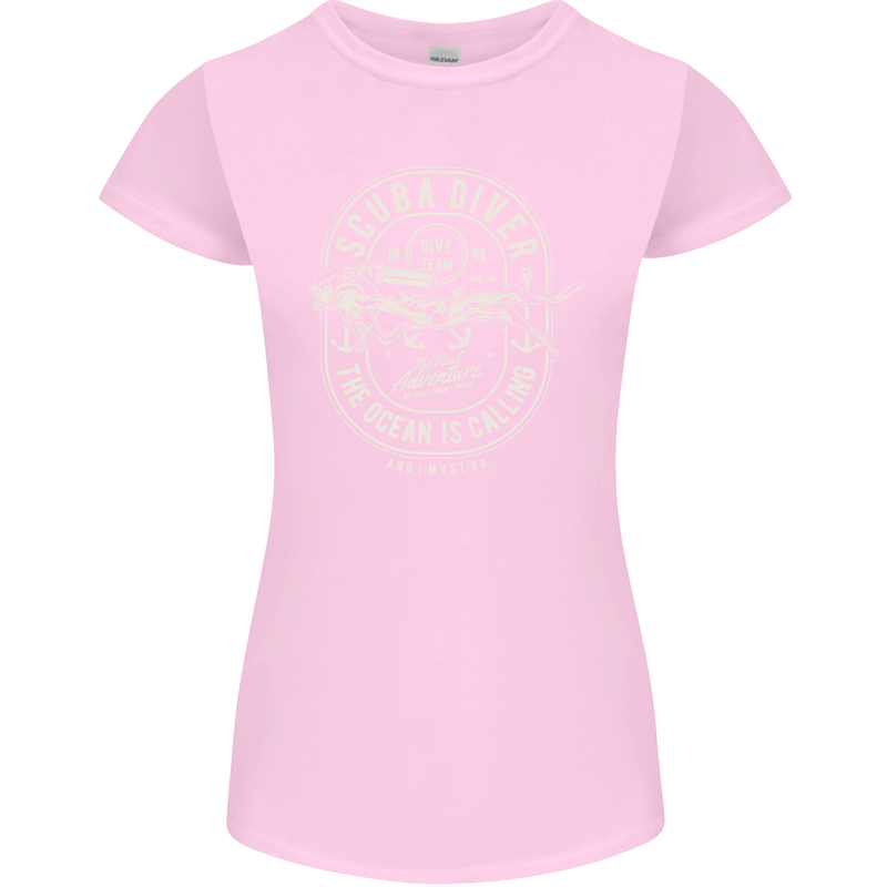 Scuba Diver the Ocean Is Calling Diving Womens Petite Cut T-Shirt Light Pink