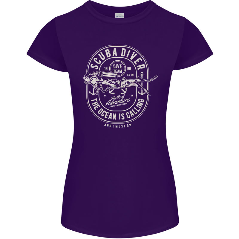 Scuba Diver the Ocean Is Calling Diving Womens Petite Cut T-Shirt Purple
