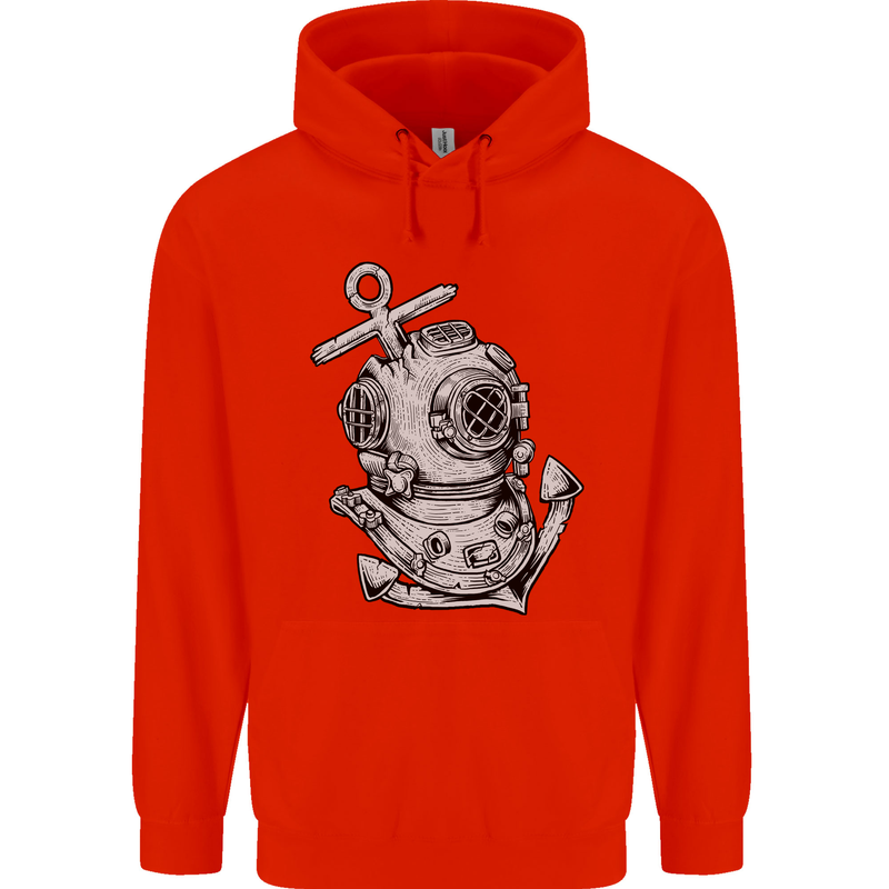 Scuba Diving Anchor Diver Sailing Sailor Childrens Kids Hoodie Bright Red
