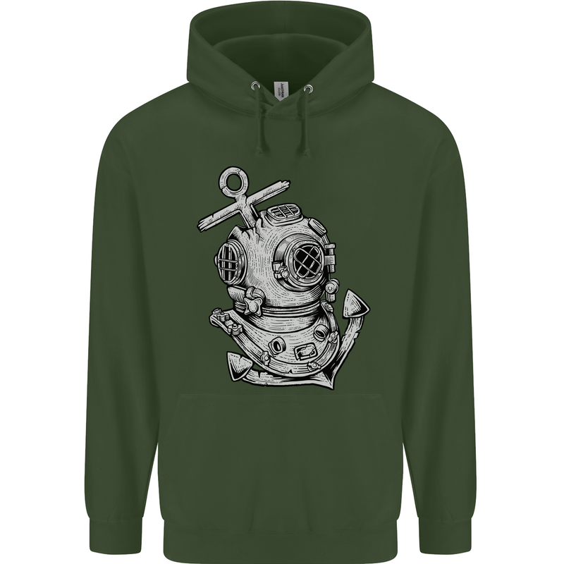 Scuba Diving Anchor Diver Sailing Sailor Mens 80% Cotton Hoodie Forest Green