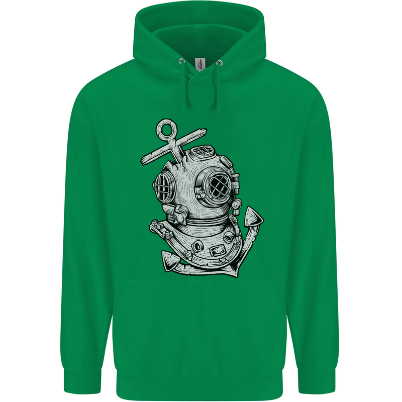Scuba Diving Anchor Diver Sailing Sailor Mens 80% Cotton Hoodie Irish Green