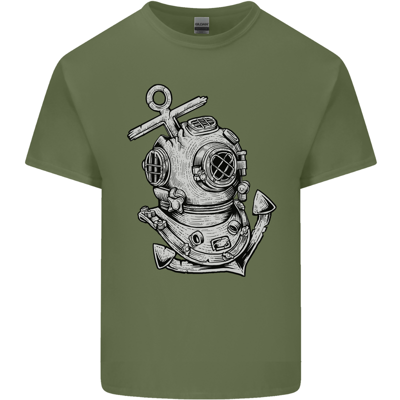 Scuba Diving Anchor Diver Sailing Sailor Mens Cotton T-Shirt Tee Top Military Green