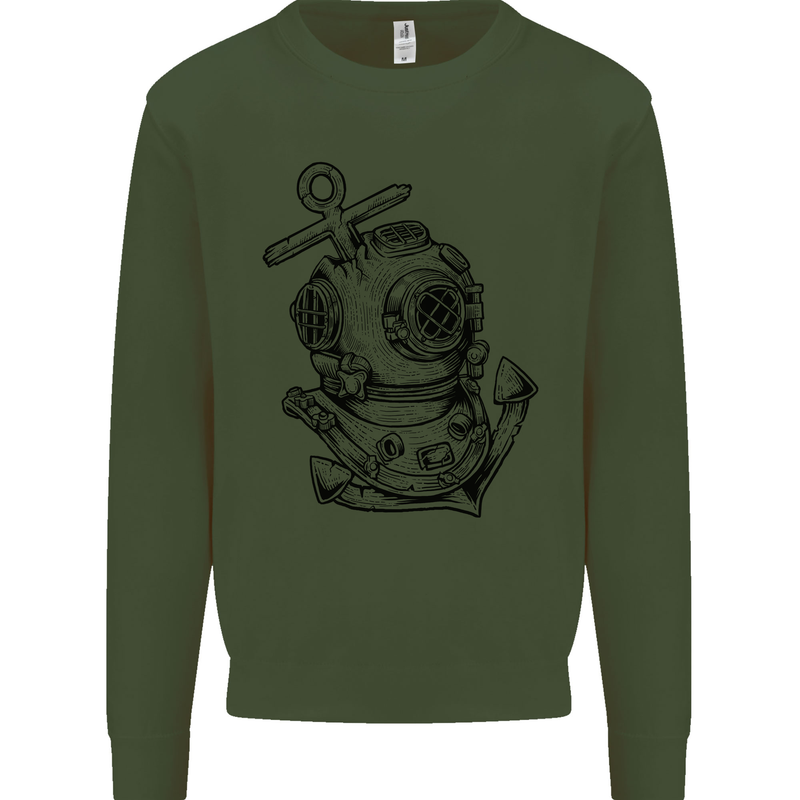 Scuba Diving Anchor Diver Sailing Sailor Mens Sweatshirt Jumper Forest Green
