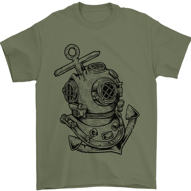 Scuba Diving Anchor Diver Sailing Sailor Mens T-Shirt Cotton Gildan Military Green