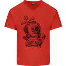 Scuba Diving Anchor Diver Sailing Sailor Mens V-Neck Cotton T-Shirt Red