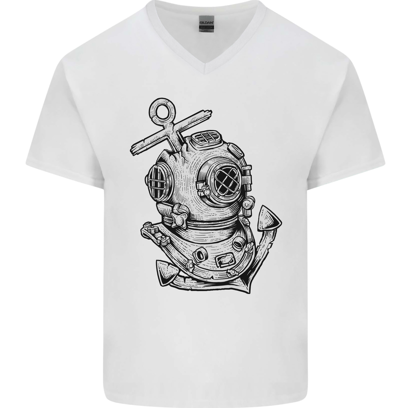 Scuba Diving Anchor Diver Sailing Sailor Mens V-Neck Cotton T-Shirt White