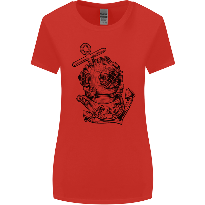 Scuba Diving Anchor Diver Sailing Sailor Womens Wider Cut T-Shirt Red