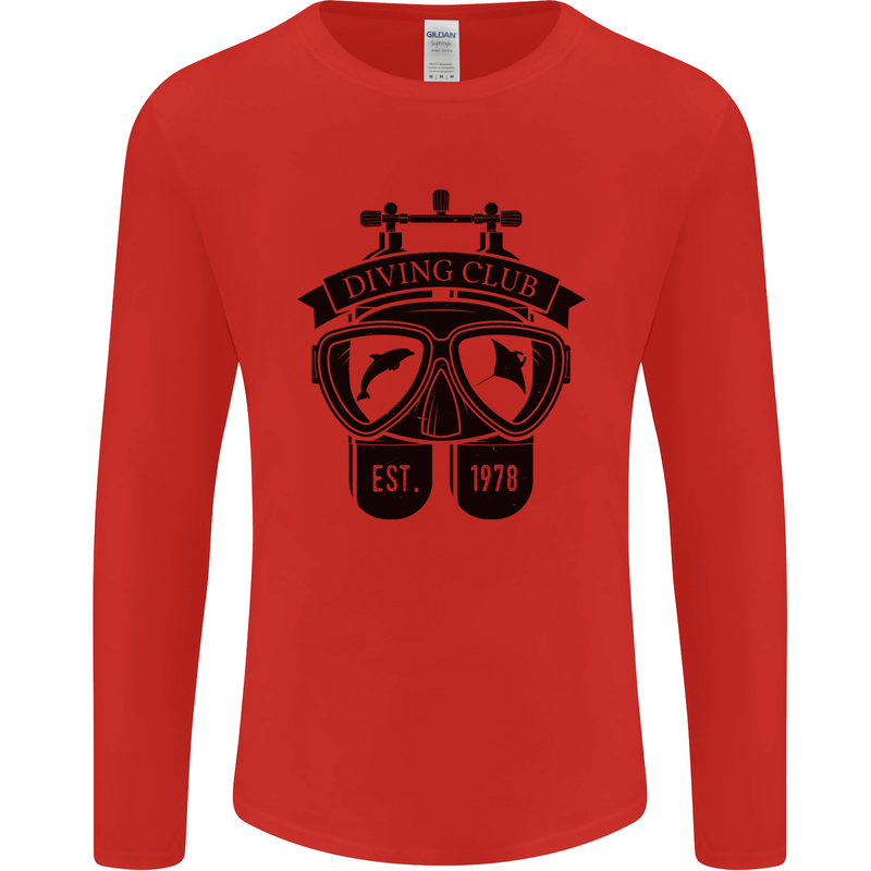 Scuba Diving Club Diver Deep Sea Wreck Mens Long Sleeve T-Shirt Red